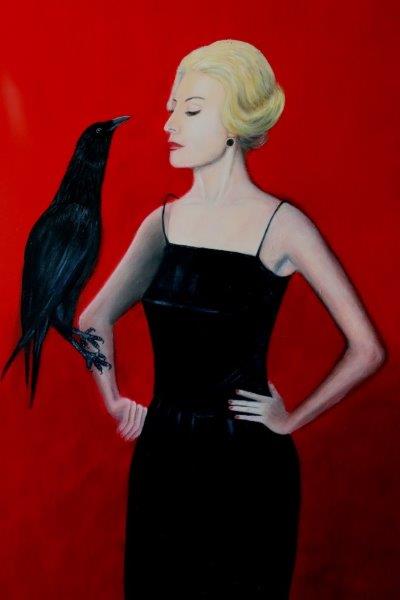 Woman with raven 80 x 120 cm